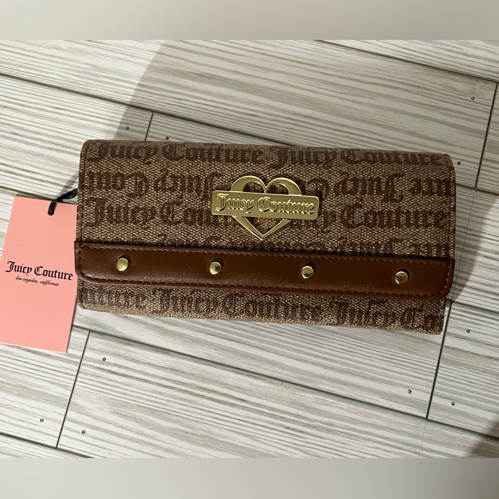NWT Juicy Couture Chestnut Chino Glam Elongated Flap Snap Close Wallet